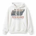 Vintage Tennessee State Graphic Pullover Hoodie in White, front view on a white background