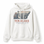 Vintage Tennessee State Graphic Pullover Hoodie in White, front view on a white background