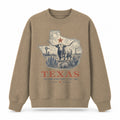 Vintage Texas State Graphic Crewneck Sweatshirt in Khaki, front view on a white background
