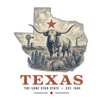 Texas vintage state artwork on a white background