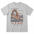 Vintage Utah State Graphic T-Shirt in Heather Gray, front view on a white background
