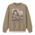 Vintage Utah State Graphic Crewneck Sweatshirt in Khaki, front view on a white background