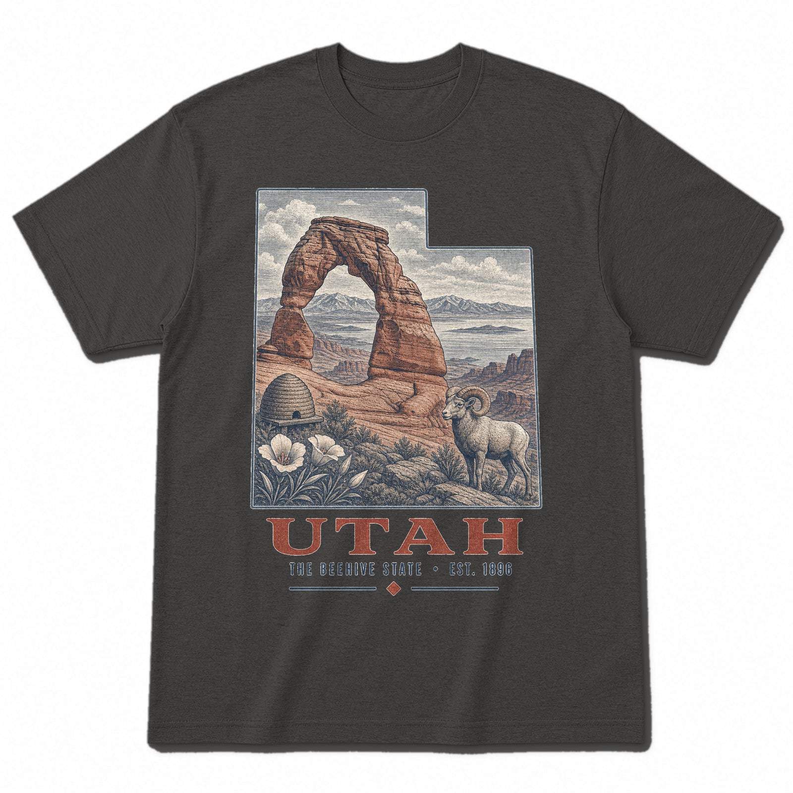 Vintage Utah State Graphic T-Shirt in Vintage Charcoal, front view on a white background