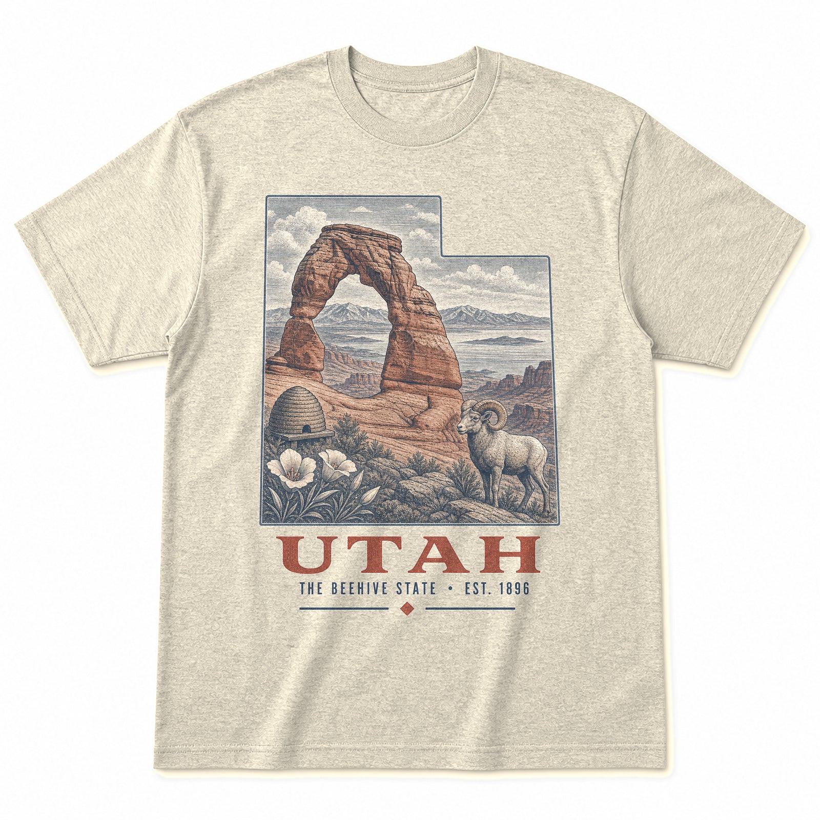 Vintage Utah State Graphic T-Shirt in Natural Cream, front view on a white background