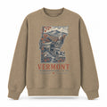 Vintage Vermont State Graphic Crewneck Sweatshirt in Khaki, front view on a white background