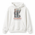 Vintage Vermont State Graphic Pullover Hoodie in White, front view on a white background