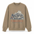 Vintage Virginia State Graphic Crewneck Sweatshirt in Khaki, front view on a white background