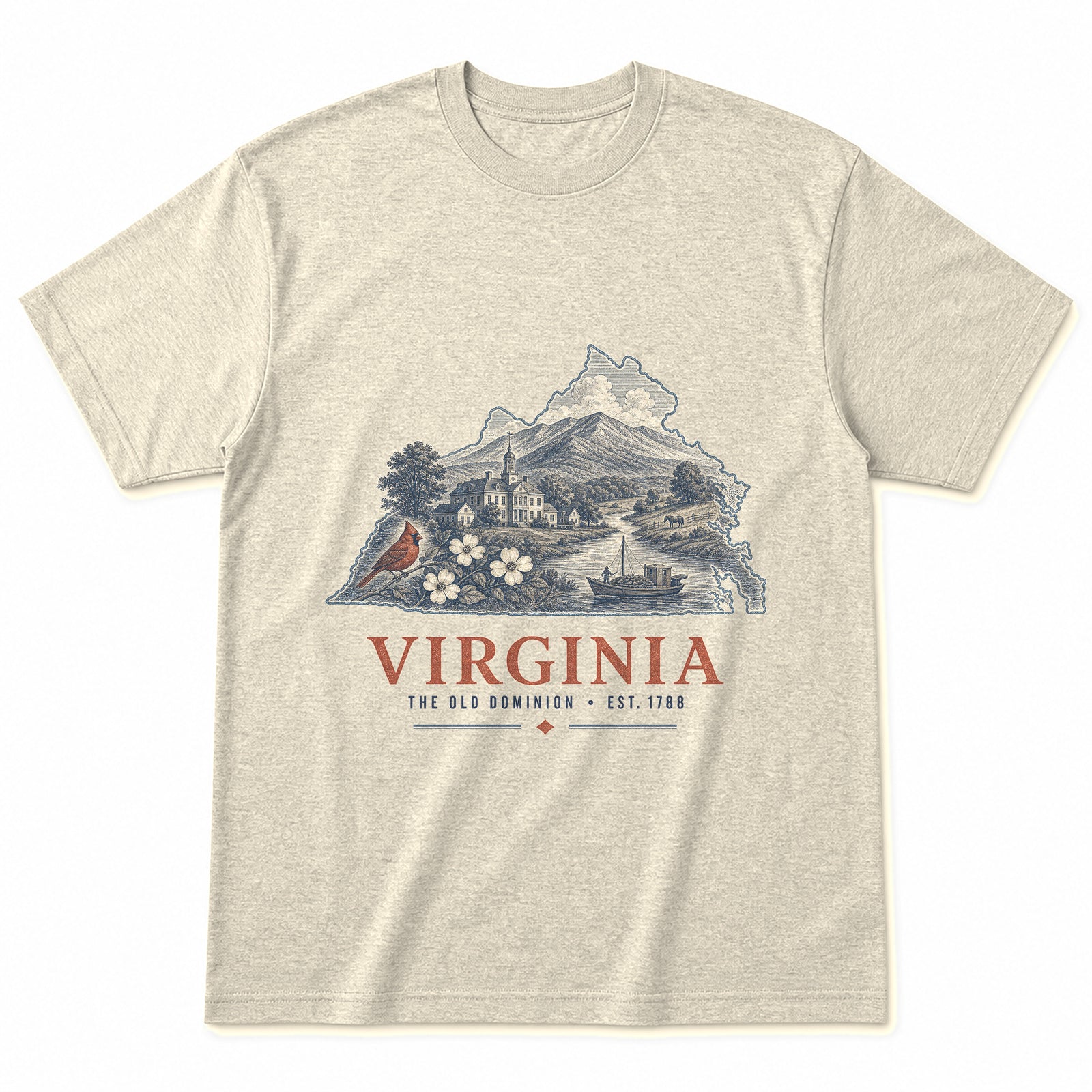 Vintage Virginia State Graphic T-Shirt in Natural Cream, front view on a white background