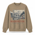 Vintage Washington State Graphic Crewneck Sweatshirt in Khaki, front view on a white background