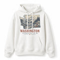 Vintage Washington State Graphic Pullover Hoodie in White, front view on a white background