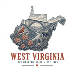 West Virginia vintage state artwork on a white background