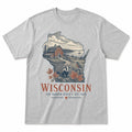 Vintage Wisconsin State Graphic T-Shirt in Heather Gray, front view on a white background