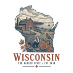 Wisconsin vintage state artwork on a white background