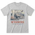 Vintage Wyoming State Graphic T-Shirt in Heather Gray, front view on a white background