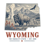 Wyoming vintage state artwork on a white background