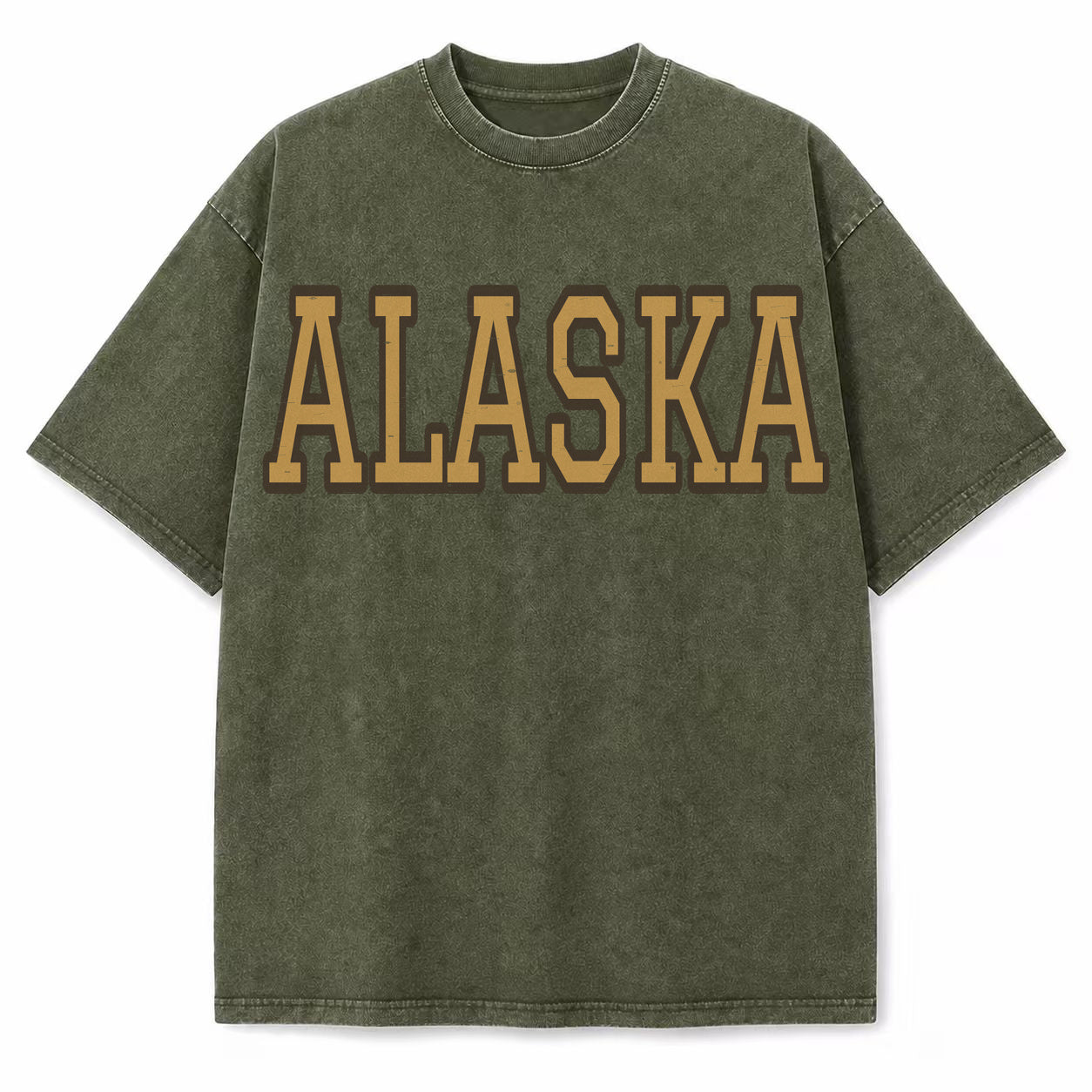 Alaska Collegiate Letter washed vintage heavyweight T-shirt in Military Green