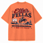Ella's Fellas Texas Rodeo Vintage Washed Heavyweight Graphic Tee in Orange, back view