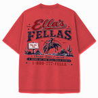 Ella's Fellas Texas Rodeo Vintage Washed Heavyweight Graphic Tee in Red, back view
