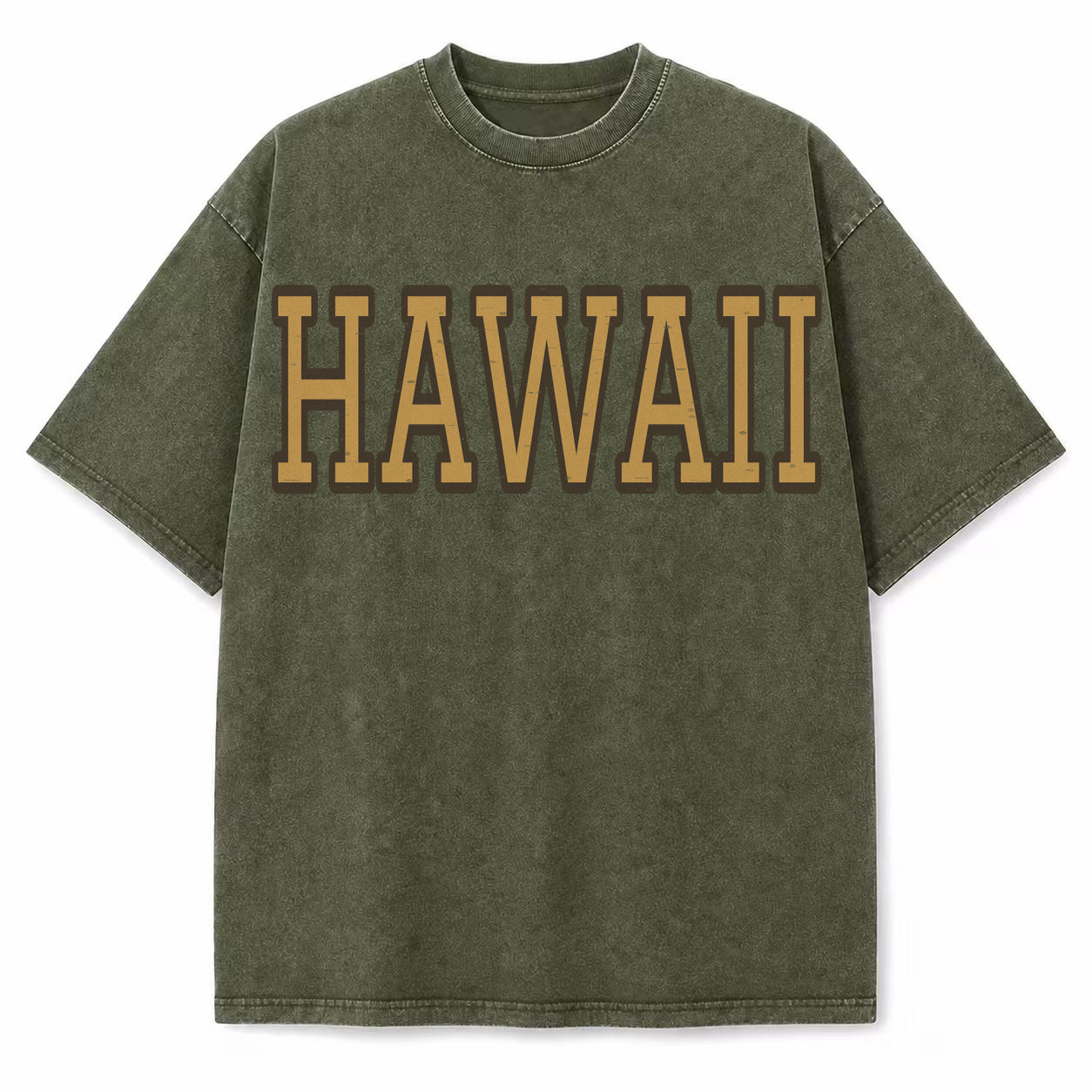 Hawaii Collegiate Letter washed vintage heavyweight T-shirt in Military Green