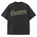 Houston camouflage vintage washed heavyweight T-shirt in Black, front view