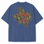 Houston camouflage vintage washed heavyweight T-shirt in Blue, back view