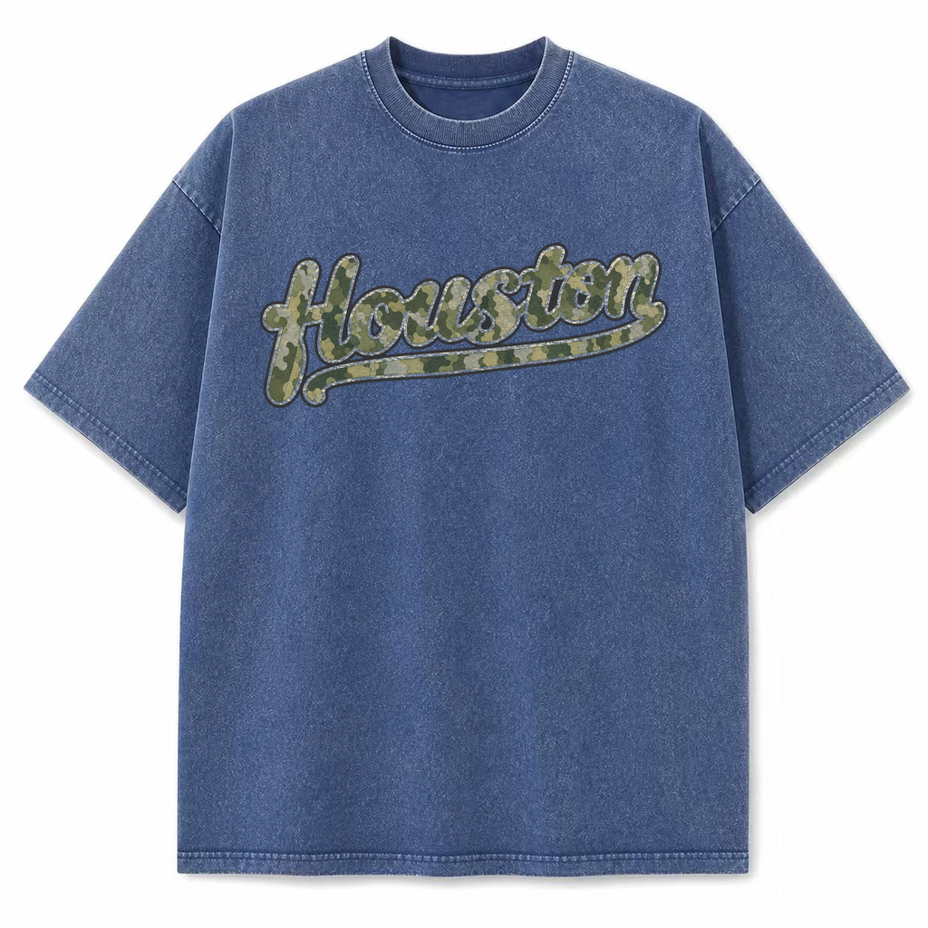 Houston camouflage vintage washed heavyweight T-shirt in Blue, front view