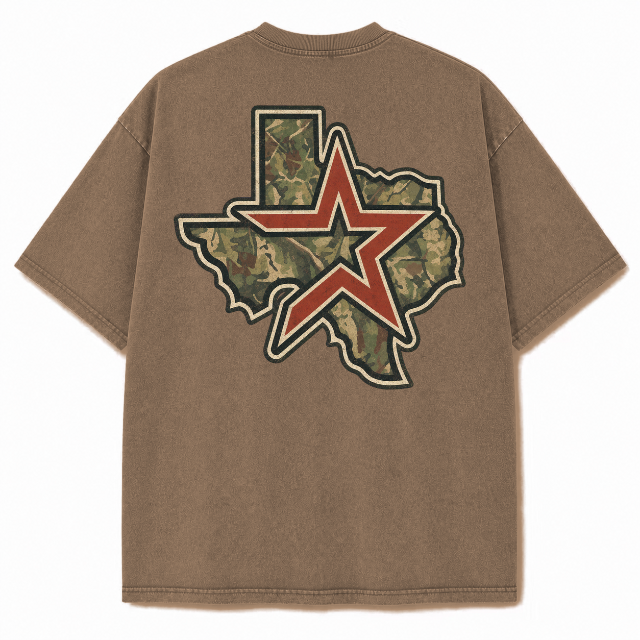 Houston camouflage vintage washed heavyweight T-shirt in Brown, back view