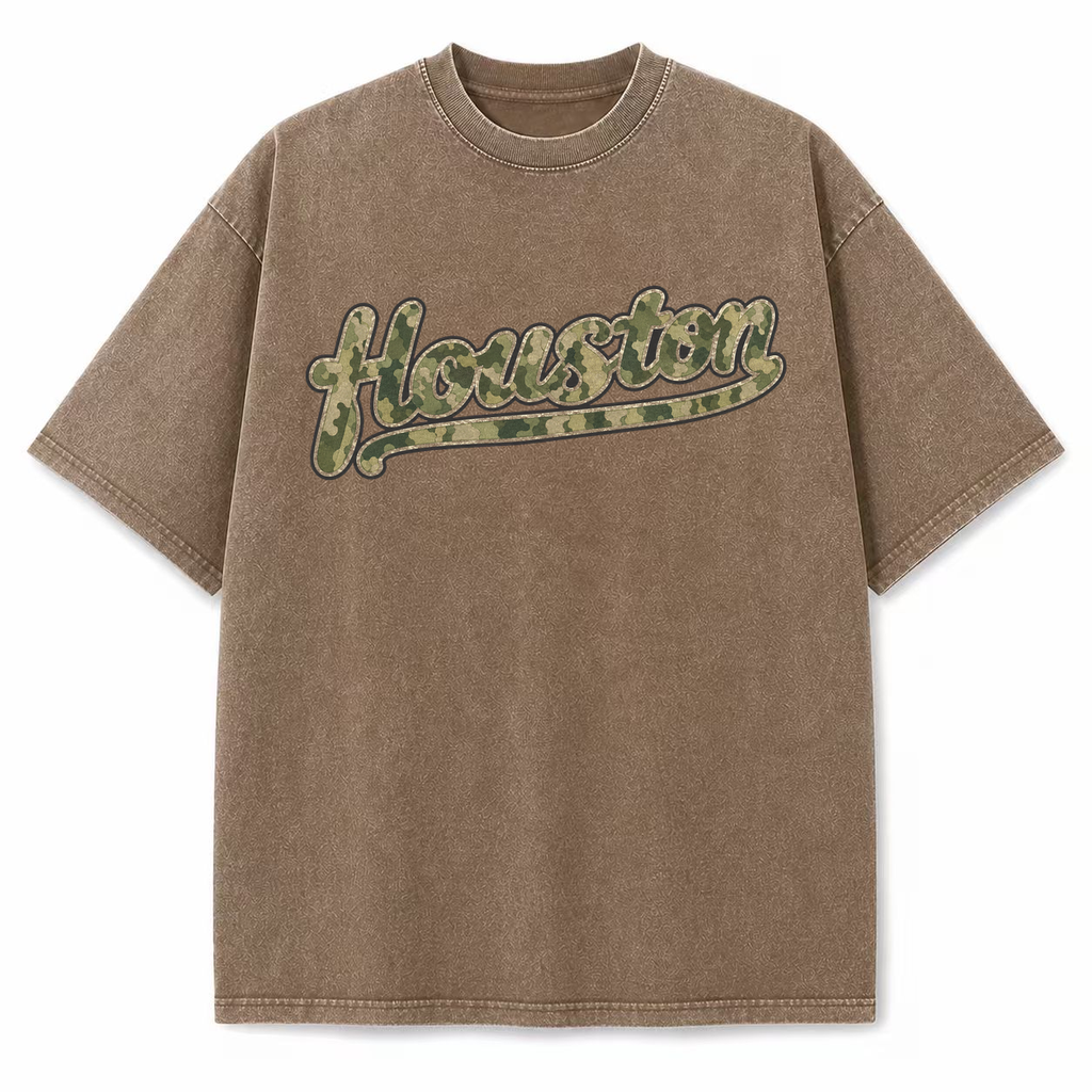 Houston camouflage vintage washed heavyweight T-shirt in Brown, front view