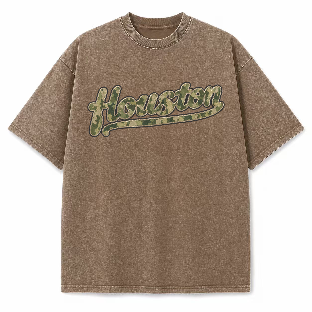 Houston camouflage vintage washed heavyweight T-shirt in Brown, front view