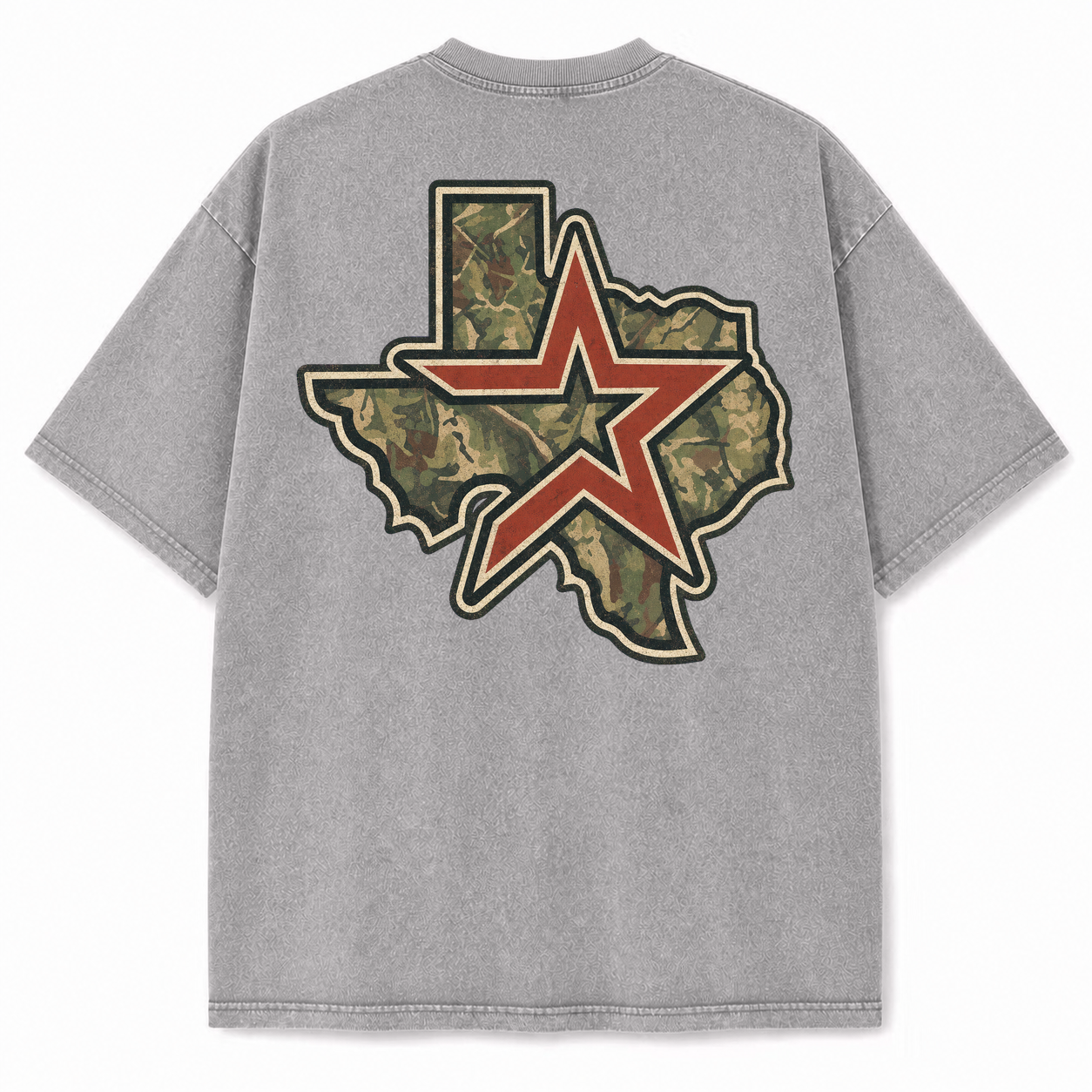 Houston camouflage vintage washed heavyweight T-shirt in Light Gray, back view