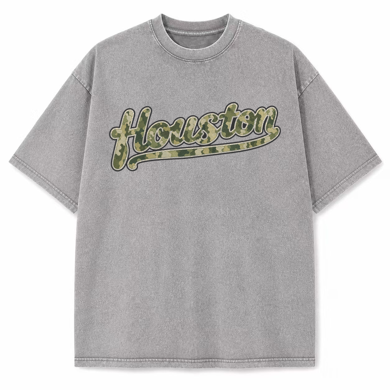 Houston camouflage vintage washed heavyweight T-shirt in Light Gray, front view