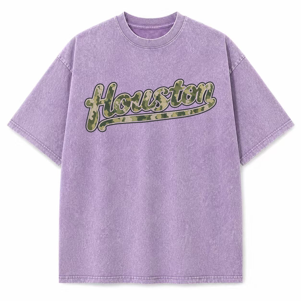 Houston camouflage vintage washed heavyweight T-shirt in Purple, front view