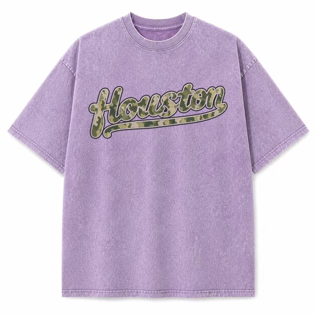 Houston camouflage vintage washed heavyweight T-shirt in Purple, front view