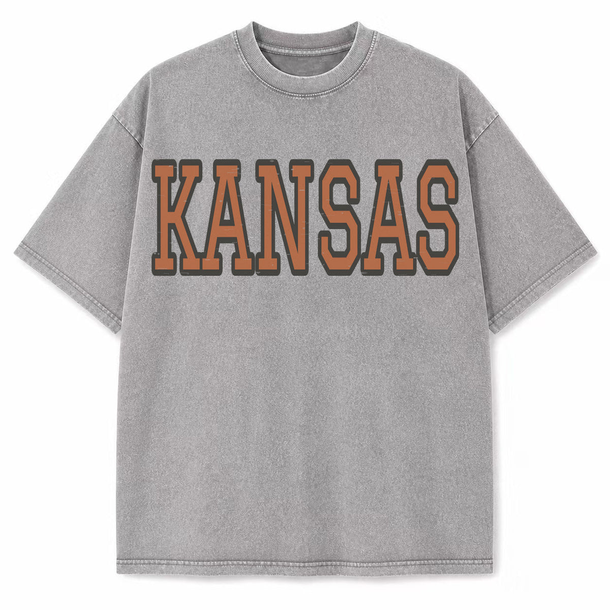 Kansas Collegiate Letter washed vintage heavyweight T-shirt in Light Gray