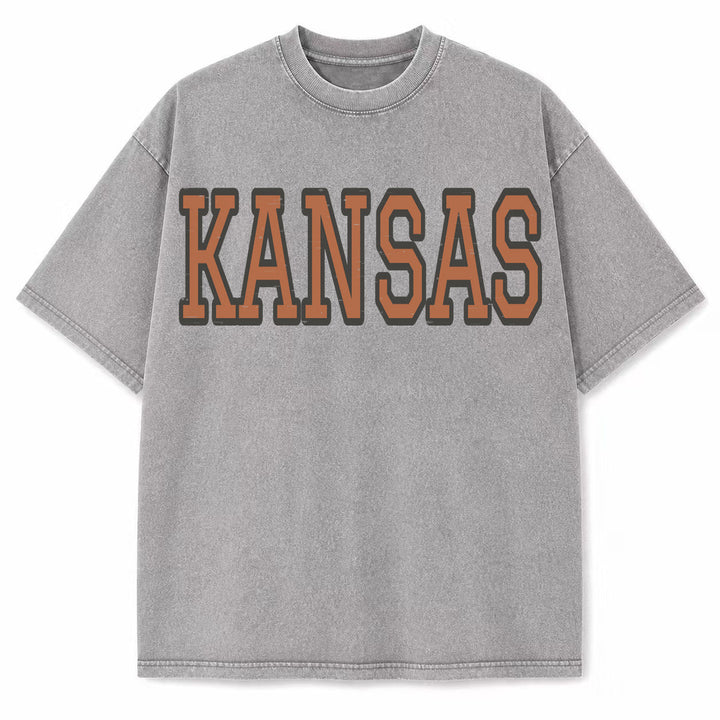 Kansas Collegiate Letter washed vintage heavyweight T-shirt in Light Gray