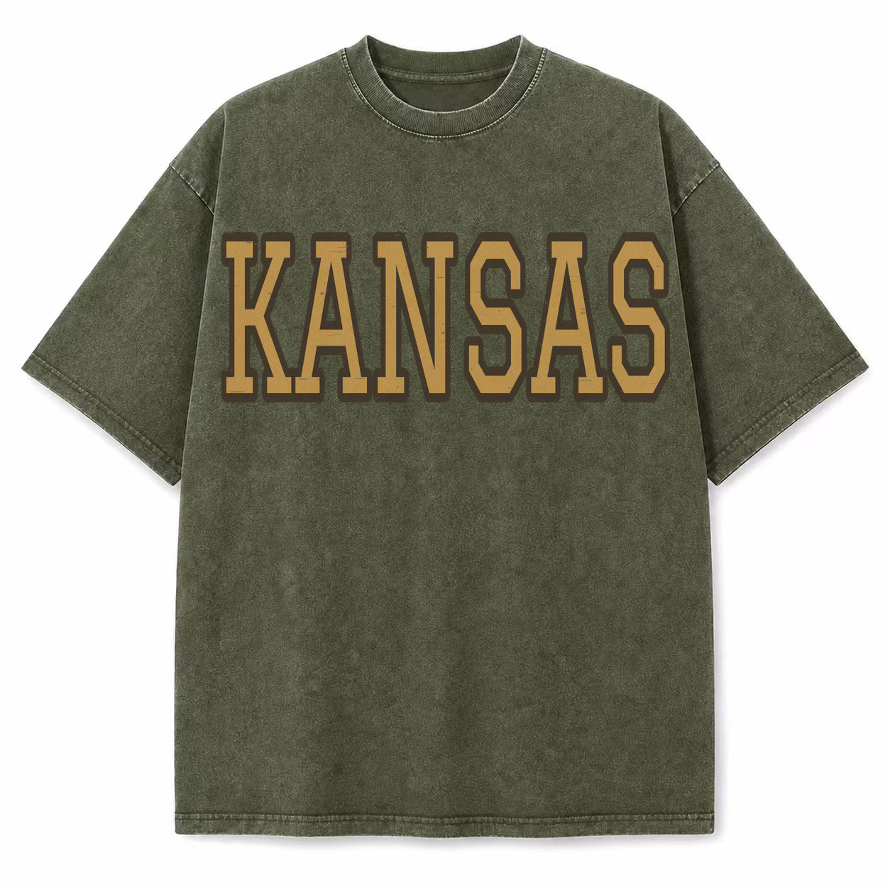 Kansas Collegiate Letter washed vintage heavyweight T-shirt in Military Green