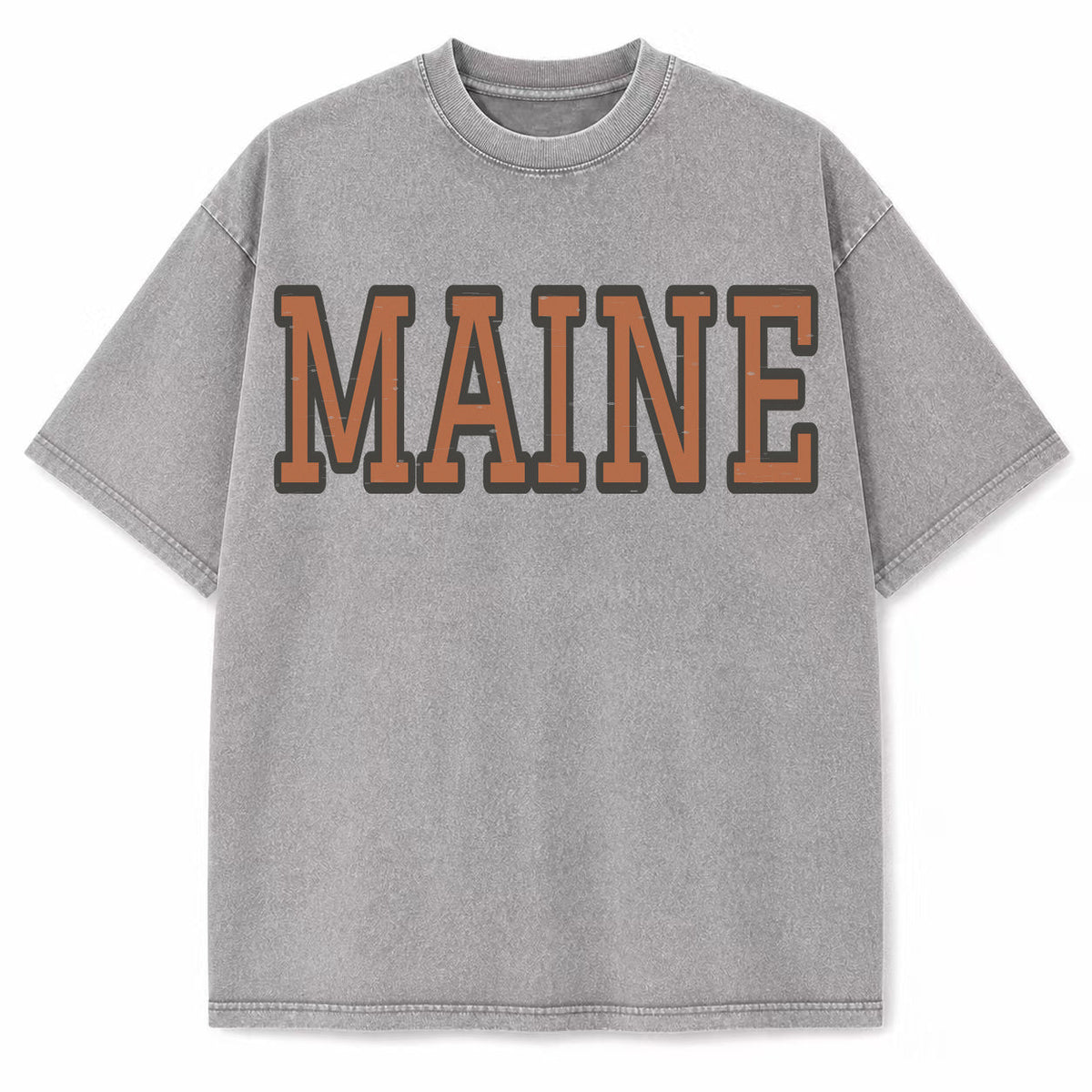 Maine Collegiate Letter washed vintage heavyweight T-shirt in Light Gray