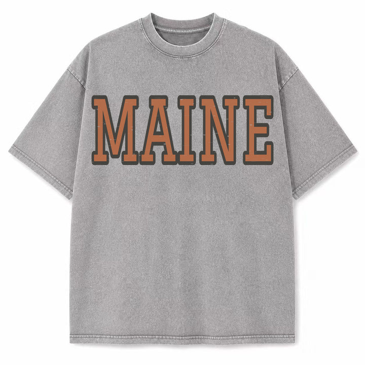 Maine Collegiate Letter washed vintage heavyweight T-shirt in Light Gray