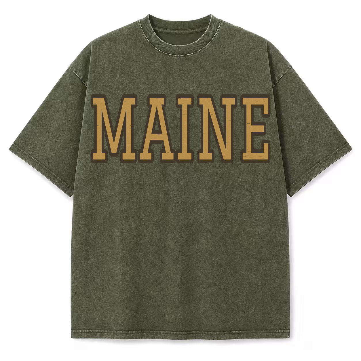 Maine Collegiate Letter washed vintage heavyweight T-shirt in Military Green