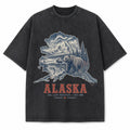 Vintage Washed Alaska Grizzly Bear Graphic Tee in Black, front view on a white background