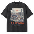Vintage Washed Arizona Saguaro Graphic Tee in Black, front view on a white background