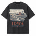 Vintage Washed Iowa Farm Graphic Tee in Black, front view on a white background