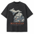 Vintage Washed Michigan Great Lakes Graphic Tee in Black, front view on a white background