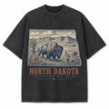 Vintage Washed North Dakota Bison Graphic Tee in Black, front view on a white background