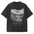 Vintage Washed Ohio Aviation Graphic Tee in Black, front view on a white background