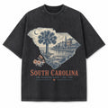 Vintage Washed South Carolina Palmetto Graphic Tee in Black, front view on a white background