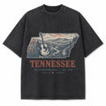Vintage Washed Tennessee Guitar Graphic Tee in Black, front view on a white background