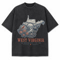 Vintage Washed West Virginia New River Gorge Graphic Tee in Black, front view on a white background