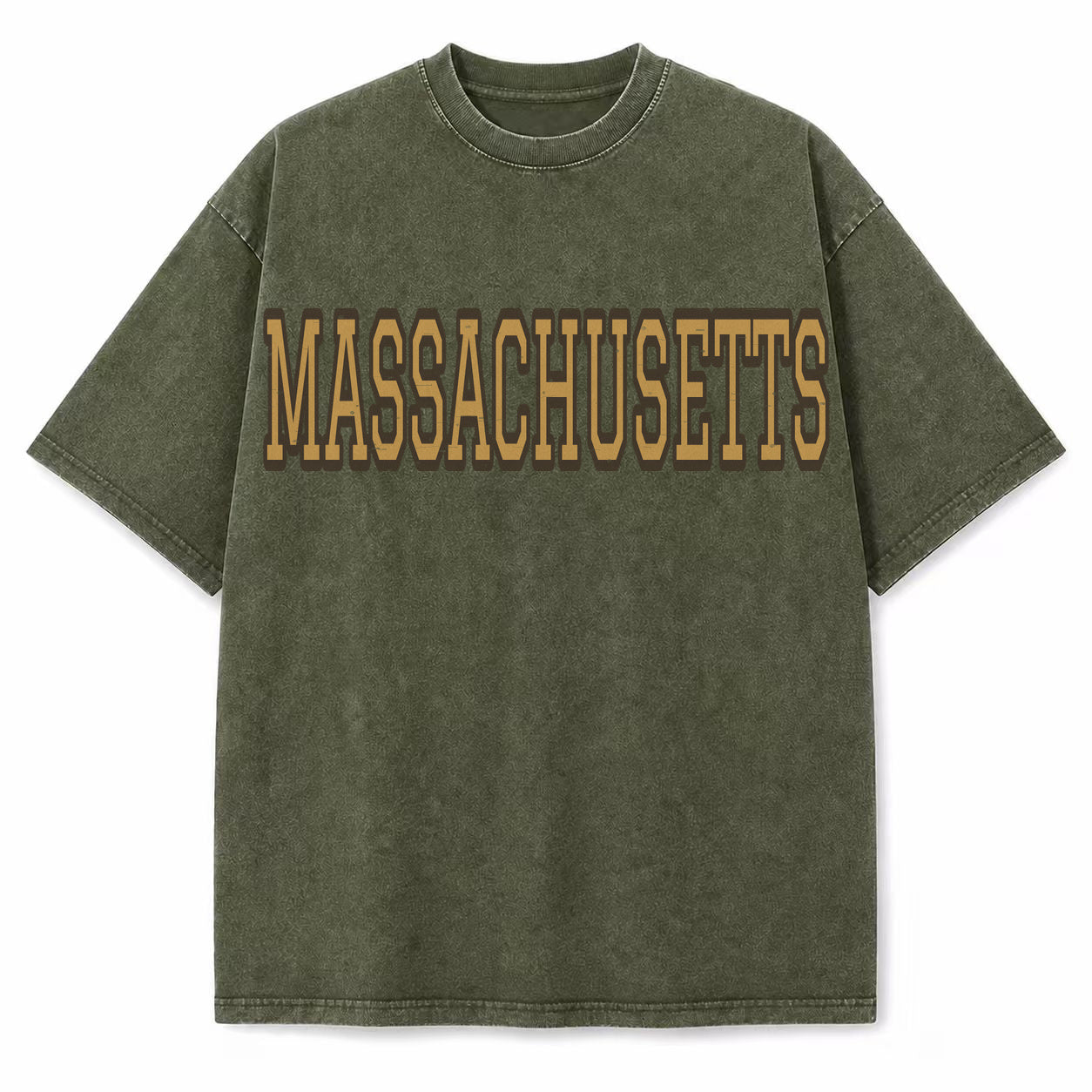 Massachusetts Collegiate Letter washed vintage heavyweight T-shirt in Military Green