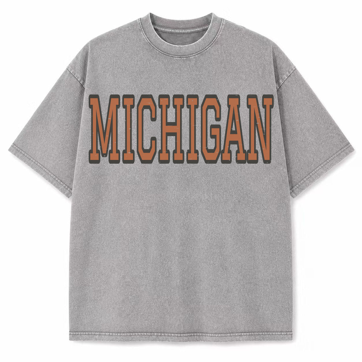 Michigan Collegiate Letter washed vintage heavyweight T-shirt in Light Gray